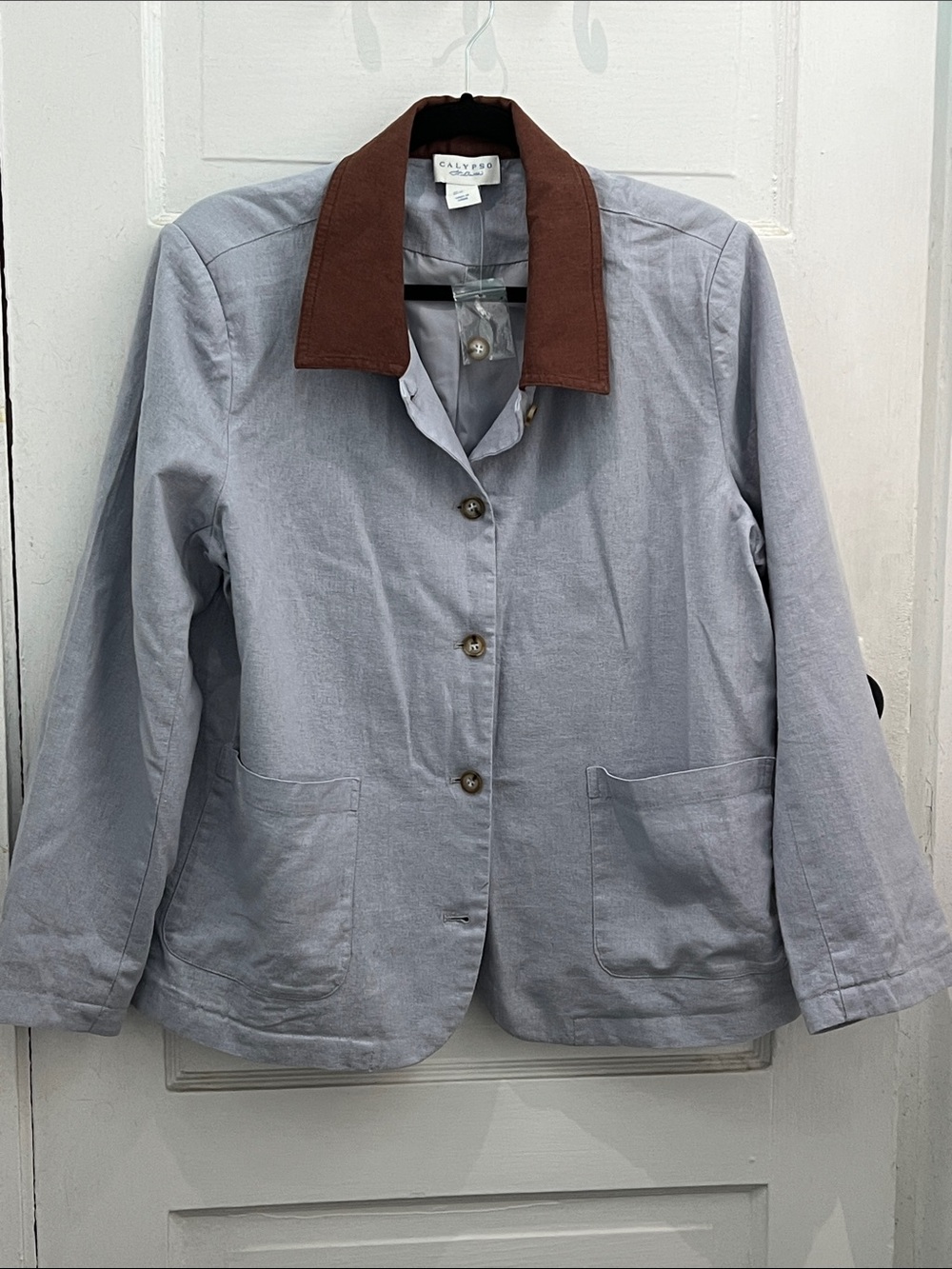 Calypso St. Barth Light Gray Jacket with Brown Contrast Collar